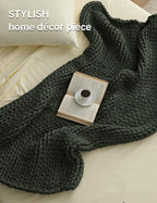 YnM Chunky Throw Blanket, Medium-Weight, Hand Knitted, Skin Friendly, Ventilated and Breathable, Machine Washable, Home Décor Piece for Couch, Sofa and Bed (Olive, 50x70 Inch)