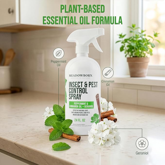 Peppermint Oil Insect Spray – Natural Indoor & Outdoor Household Spray with Peppermint, Cinnamon Oil & Geraniol – Plant-Based Formula – 24 oz