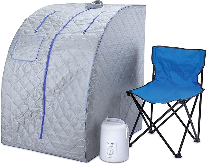 Durasage Lightweight Portable Personal Steam Sauna Spa for Home Use – Full Body Foldable Tent with 60-Min Timer, 800W Steam Generator, Chair Included for Detox and Relaxation