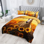Horse Comforter Twin Size,Sunflower Horse Comforter Set for Kids Teens Girls Boys,3Pcs Bedding Set Printed Comforter with 2 Pillowcases,Soft and Lightweight，Twin Size
