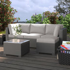 GAOMON 5-Piece Outdoor Patio Rattan Wicker Sofa Set, Pe Rattan Conversation Sectional with Thickened Back Cushion, Glass Tabletop, Ottoman - Ideal for Courtyard Space, Light-grey