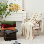 Longhui bedding Chunky Cable Knit Throw Blanket Lightweight Cream 100% Organic Cotton Blanket for Sofa Couch Bed Baby Nursery, Rustic Shabby Chic Modern Farmhouse, 60” x 80” Give Laundering Bag
