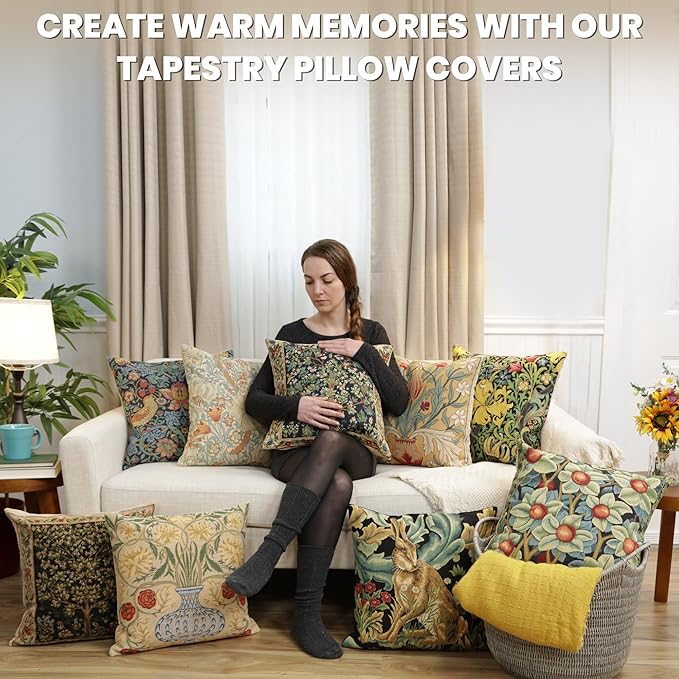 Charlotte Home Furnishings Throw Pillow Covers, Decorative Boho Pillow Cover for Couch, Living Room, Golden Lily Black Square Cushion Cases 18x18 in, European Cotton Jacquard Woven, Cozy Bedroom Decor
