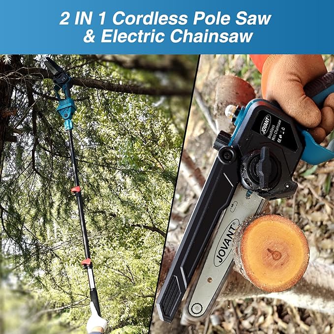 Electric Pole saw, Cordless Pole Saw Battery Powered, Pole Chainsaws for Tree Trimming, 15Ft Reach Power Pole Saws with 2*MAX Batteries