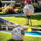 VOREEN 10" Mosaic Glass Gazing Ball with Solar Light, Outdoor Solar Gazing Globe, Handmade IP44 Waterproof Garden Decor Sphere for Patio Yard, Ideal Gift for Mom Wife Friend, Colorful Daisy Design