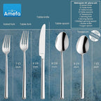Amefa 45-Piece Silverware Flatware Cutlery Set Service for 8, Durable 18/10 Stainless Steel High Gloss Mirror Finish, tableware in Ergonomic Design Size and Weight, Dishwasher Safe (Metropole)