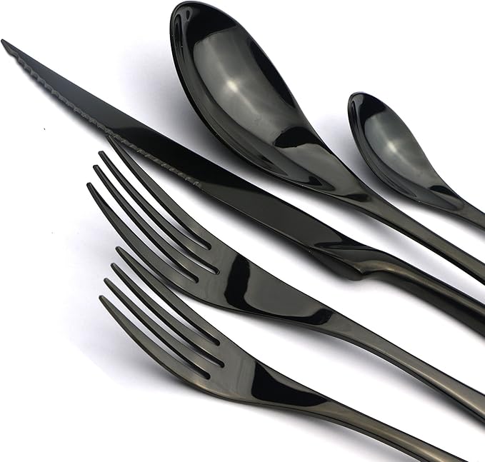 5-Piece 18/10 Stainless Steel Serrated Steak Knife Flatware Set, Mirror Polishing Black, Service for 1