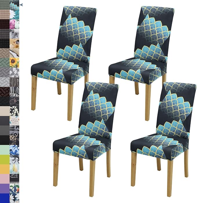 Dining Chair Covers, Stretch Seat Covers, Washable Furniture Protector | 4 Pack, Washable, Stretch Fit, Soft, Non Slip, Dining Chair Covers, Seat Protector, Furniture Cover,Easy Clean
