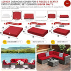 ClawsCover 12 Pack Outdoor Seat and Back Cushions Replacement Covers Fit for 6Pieces 5-Seater Wicker Rattan Patio Furniture Conversation Set Sectional Couch Chairs,Red-Include Cover Only