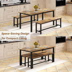 Recaceik Dining Table Set for 4 Kitchen Dining Room Set with 2 Dinner Benches, Farmhouse Breakfast Table for Apartment Small Space, Easy Assembly
