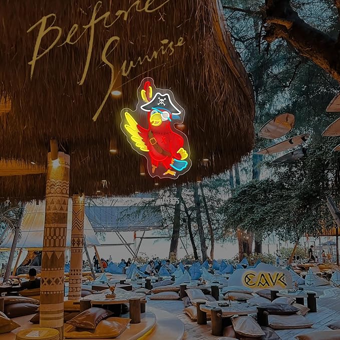 Pirate Parrot Neon Light - Pirate LED Light Wall Decor Ideal for Pirate Party Decorations Gifts for Friends
