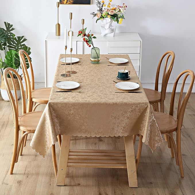 Smiry Rectangle Waterproof Heavy Duty Vinyl Tablecloths, 54 x 78 Inch | Wipeable Washable Floral Embossed Table Cover for Kitchen and Dining Room, Indoor & Outdoor Use, Brown