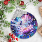 Stained Glass Dragonfly on Lotus Flower Ornament - Christmas Tree Decor Idea