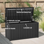 Mars Villa 150 Gallon Outdoor Storage Box, Large Resin Deck Box Waterproof, for Pool Supplies Storage, Outdoor Patio Furniture Cushions, with Hydraulic Hinge, UV-Resistant and Weatherproof, Black