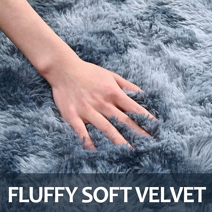 4x6 Large Area Rugs for Living Room, Super Soft Fluffy Modern Bedroom Rug, Tie-Dyed Blue Grey Indoor Shag Fuzzy Carpets for Girls Kids Nursery Room Home Decor