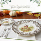 Spode Woodland Pheasant Luncheon Plate - 9" Fine Earthenware Plate with British Flowers Border, Rustic Game Bird Design - Dishwasher, Microwave, Oven & Freezer Safe - Made in England (Pack of 2)