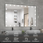 Hasipu LED Bathroom Mirror with Lights, 55" x 36" Hollywood Wall-Mounted Bathroom Mirror with 26 Dimmable Bulbs, 3 Colors Modes, Touch Control, Anti-Fog, Memory Function, Shatter-Proof, ETL Listed