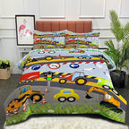 Tailor Shop Construction Vehicle Truck Kids Comforter Set Twin Size，Cartoon Excavator Bedding Sets Comforter Cover for Boys Childs Teens ，Tractor Mixer Room Decor with 1 Comforter 1 Pillowcases…