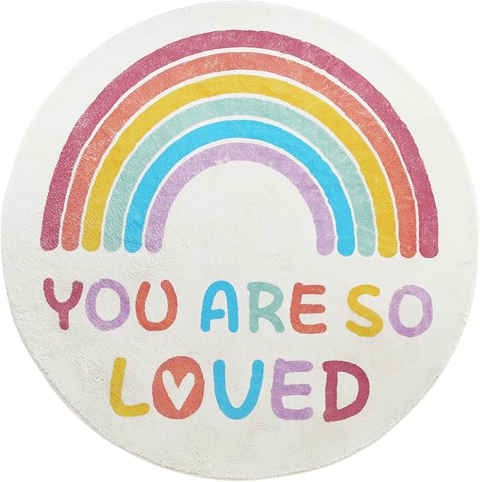 Topotdor Rainbow Round Rug for Girls Bedroom,Colorful Boho Decor Nursery Area Rug,Ultra Soft Machine Washable Kids Play Mat,47" Round