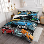 Axolotl Car Comforter Set Twin Size,Cool Speed Race Car Comforter for Kids Boys Girls Teens Bedroom,Extreme Sport Quilt Duvet 1 Comforter 2 Pillowcase Car Racing Gifts,Blue Red Orange