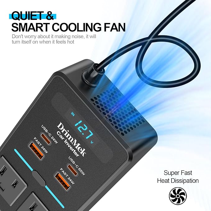 300W Car Power Inverter, DC 12V to 110V AC Car Plug Adapter with LED Display, 65W/24W USB-C Fast Charging Car Outlet Adapter to Wall Plug,Portable Car Charger with Switch Control Converter for Laptops