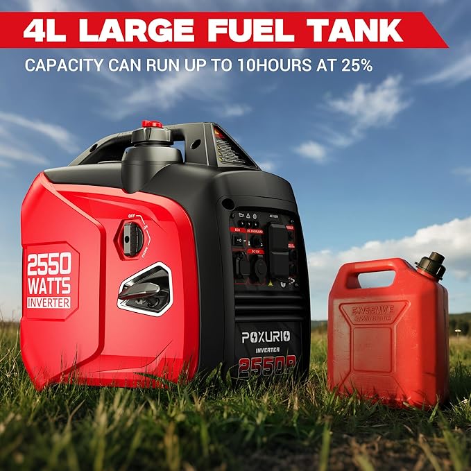 2550-Watt Portable Inverter Generator for Home Use, 1.06Gallon Large Fuel Tank Up to 10 Hours Use, 120V Gas Powered Generator Super Quiet - EPA Compliant-Red