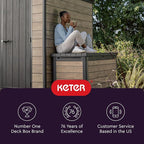 Keter Signature Collection 150 Gallon Resin Deck Box Organization and Storage Box for Patio Outdoor Cushions, Throw Pillows, Garden Tools and Pool Supplies, Ashwood