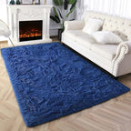 Super Soft Fluffy Shaggy Rugs for Living Room Bedroom, Fuzzy Plush Area Rugs for Girls Kids Room Nursery Home Decor, Furry Dorm Rug Cute Non-Slip Indoor Floor Carpet 5x8 Feet, Navy Blue