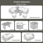 6-Piece Outdoor Furniture Set with Dining Table, Adjustable Seat and Storage Box, All Weather PE Rattan Patio Conversation Sofa L-Shaped Couch for Garden Lawn, Grey Wicker+Beige Cushion