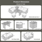 6-Piece Patio Furniture Set, L-Shaped Outdoor PE Wicker Rattan Sectional ConversationSet with Adjustable Seat, Storage Box, Removable Covers and Tempered Glass Top Table, for Backyard