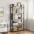 5 Tier Bookshelf Rustic Industrial Style, Storage Shelves, Metal Book Shelves Bookcase Book Shelf Display Shelf for Home Office, Living Room, Bedroom, Kitchen (31.5" W, Brown)