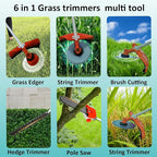 52cc Gas Weed Wacke, 6 in 1 Weed Eater 2-Stroke Gas String Trimmer Brush Cutter Gas Grass Trimmer Lawn Mower Grass Cutter