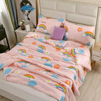 3PCS Rainbow Comforter Set Twin, Cute Pink Twin Size Flower Cloud and Rainbow Comforter Aesthetics, Super Soft and Comfort Microfiber, Kawaii Girls’ Bedroom Decor for Kids, Teens, Children, Women