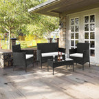 Outvita 4 Pieces Patio Furniture Set, Rattan Conversation Sets with Loveseat Soft Cushion and Glass Table for Garden Backyard Balcony Porch Poolside(Black)