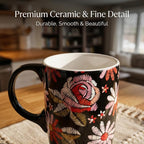 Topadorn Ceramic Travel Mug with Lid, 17oz Embroidered Floral Mug | 17oz Ceramic Travel Mug • Embroidered Floral Design • Coffee Mug with Lid • Microwave & Dishwasher Safe • Gift Box