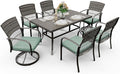 Pamapic 7 Piece Outdoor Dining Set, Rattan Outdoor Patio Furniture Set for Backyard with Iron Outdoor Dining Table, 4 Swivel Deck Chairs, 2 Wicker Chairs and Removable Cushions (Green)