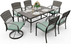 Pamapic 7 Piece Outdoor Dining Set, Rattan Outdoor Patio Furniture Set for Backyard with Iron Outdoor Dining Table, 4 Swivel Deck Chairs, 2 Wicker Chairs and Removable Cushions (Green)