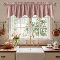 Dusty Rose Valance for Windows 52x18 Inch 1 Panel | Spring Decor, Elegant Wavy Mauve Kitchen Curtains, Soft Decorative Velvet Window Treatment for Girls Room, Bedroom, Bathroom