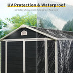 6x8 FT Outdoor Storage Shed, Resin Garden Shed with Thick Floor, Plastic Storage Shed with Window, Waterproof Outside Tool Shed with Lockable Hinged Doors for Backyard, Patio, Lawn, Black