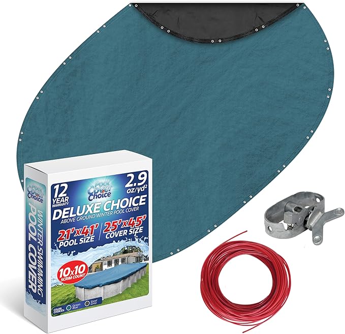 Winter Swimming Pool Cover for 21 ft x 41 ft Aboveground Oval Pool Size, Deluxe Choice Series, Solid Material, Color - Ocean Blue, Pool Cover Choice 582141-4CHOICE