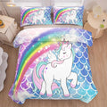 Tailor Shop Unicorn Girls Comforter Sets Full Size,Blue Unicorn Bedding Sets for Kids Teens with 2 Pillowcase……