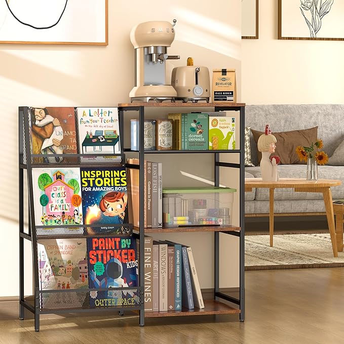 Vintage Bookshelf, Wooden Kids Bookshelf with 3-Tier Ladder Book Display Rack, Small Book Shelf Library Bookcase Storage Organizer, Short Wide Small Bookshelf Bookcase for HomeOffice