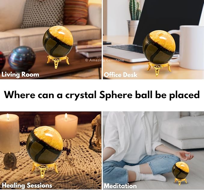 Amazing Gemstone Septarian Crystal Ball with Stand - 2 Inches Crystal Sphere Meditation Balls for Witchcraft and Decorative Balls