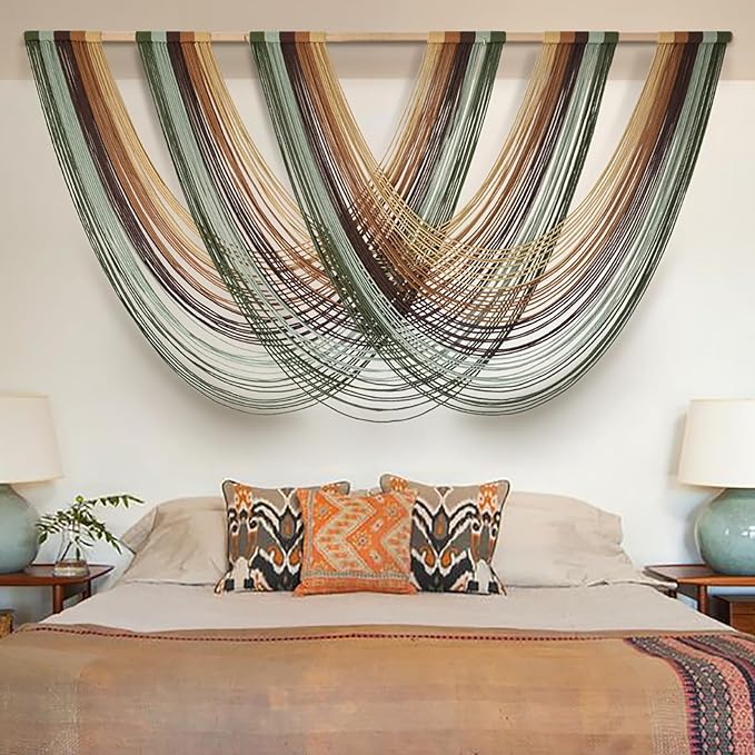 Flber Macrame Wall Hanging Boho Wall Decor Yarn Wall Art Tapestry Bedroom Living Room Nursery Apartment Home Decor 57" W x 31" L