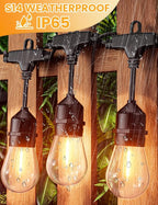 Svater Outdoor Led String Lights 50FT, Patio Lights with 16pcs S14 Shatterproof Bulbs, 1 Watt E26 Dimmable 2700K Warm White, IP65 Waterproof, Commercial Grade Light