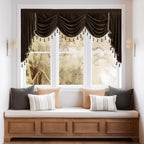 Brown Waterfall Valance Curtain for Living Room W79 inches, 1 Panel | Luxury Thick Velvet Fabric, Light Blocking Privacy Tiers, Extra Wide Window Drapes for Kitchen, Dining Room, Bay Window
