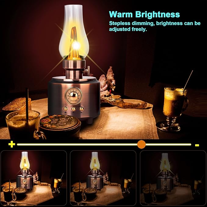 Vintage Table Lamp Retro Bluetooth Speaker Rechargeable Portable Night Light Flameless LED Oil Lamp Bedside Desk Lamp for Bedroom, Cafe, Bar, Desk Decor, Outdoor Camping Birthday Gifts