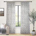 Pinch Pleated Floral Linen Curtains 2 Panels Elegant Light Filtering Privacy Drape,40 Inch Wide by 102 Inch Long Curtains Suitable for Living Rooms and Bedrooms