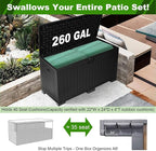 260 Gallon Outdoor Storage Box Waterproof, Extra Large Plastic Outside Deck Box Weatherproof, Resin Patio Storage Bin with Lock and Lids for Pool Equipment and Cushion, Black