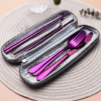 8-Piece Portable Stainless Steel Flatware Set, Travel Camping Cutlery Set with Purple Waterproof Case